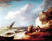 托马斯 庚斯博罗 : A Rocky Coastal Scene